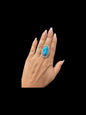 Medium Oval Cabochon Ring  – Sterling Silver and Genuine Turquoise -  Authentic Handmade Native American – John McCray