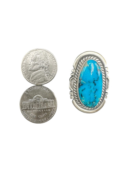 Medium Oval Cabochon Ring  – Sterling Silver and Genuine Turquoise -  Authentic Handmade Native American – John McCray