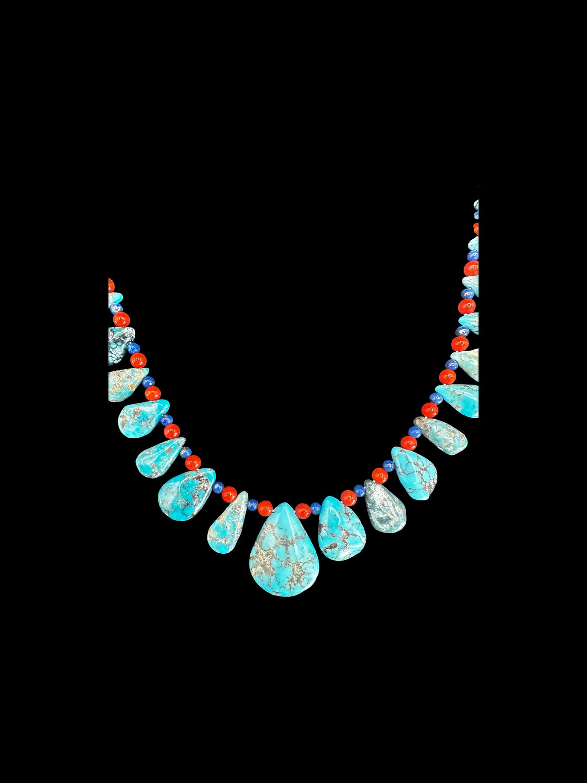 Susan Deal - Multi Bead Necklace – Genuine Turquoise & Coral  - Handmade Native American