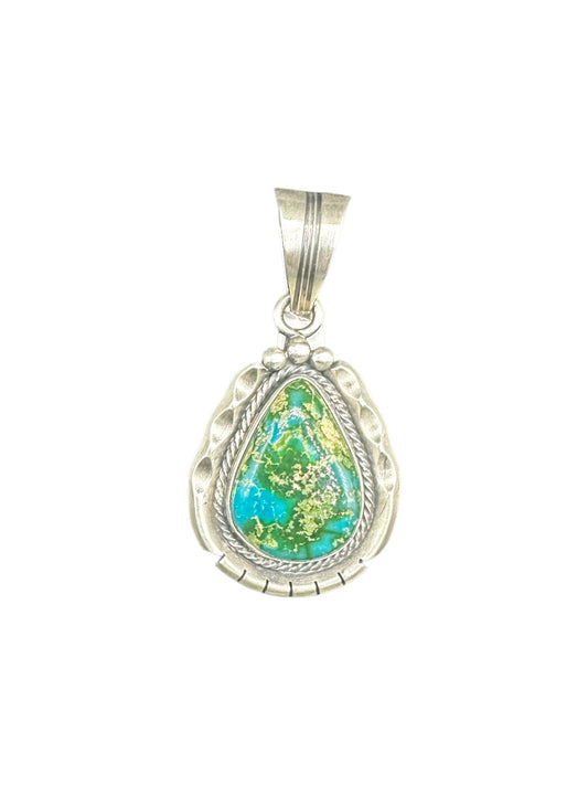 Steve Yellowhorse Teardrop Pendant – Genuine Turquoise and Sterling Silver - Handmade Native American