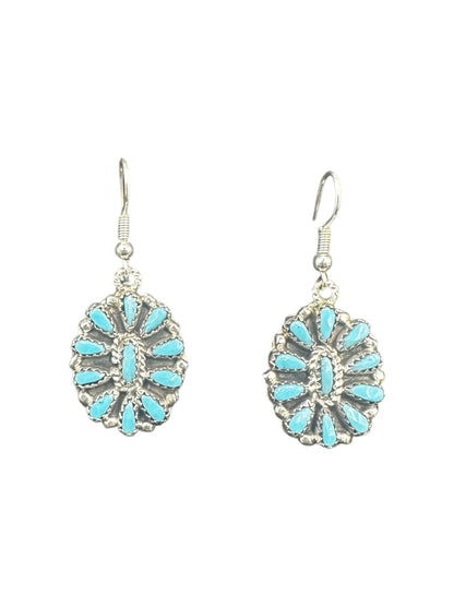 Small Zuni Inlay Cluster Dangle Earrings – Sterling Silver & Genuine Turquoise -  Authentic Native American Handmade – Marcella James