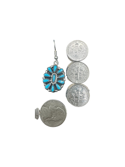 Small Zuni Inlay Cluster Dangle Earrings – Sterling Silver & Genuine Turquoise -  Authentic Native American Handmade – Marcella James