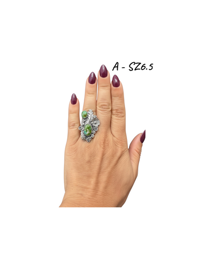 Medium Crawler Ring - Sterling Silver & Sonoran Turquoise - Handmade Native American by Harry B Yazzie (HBY)