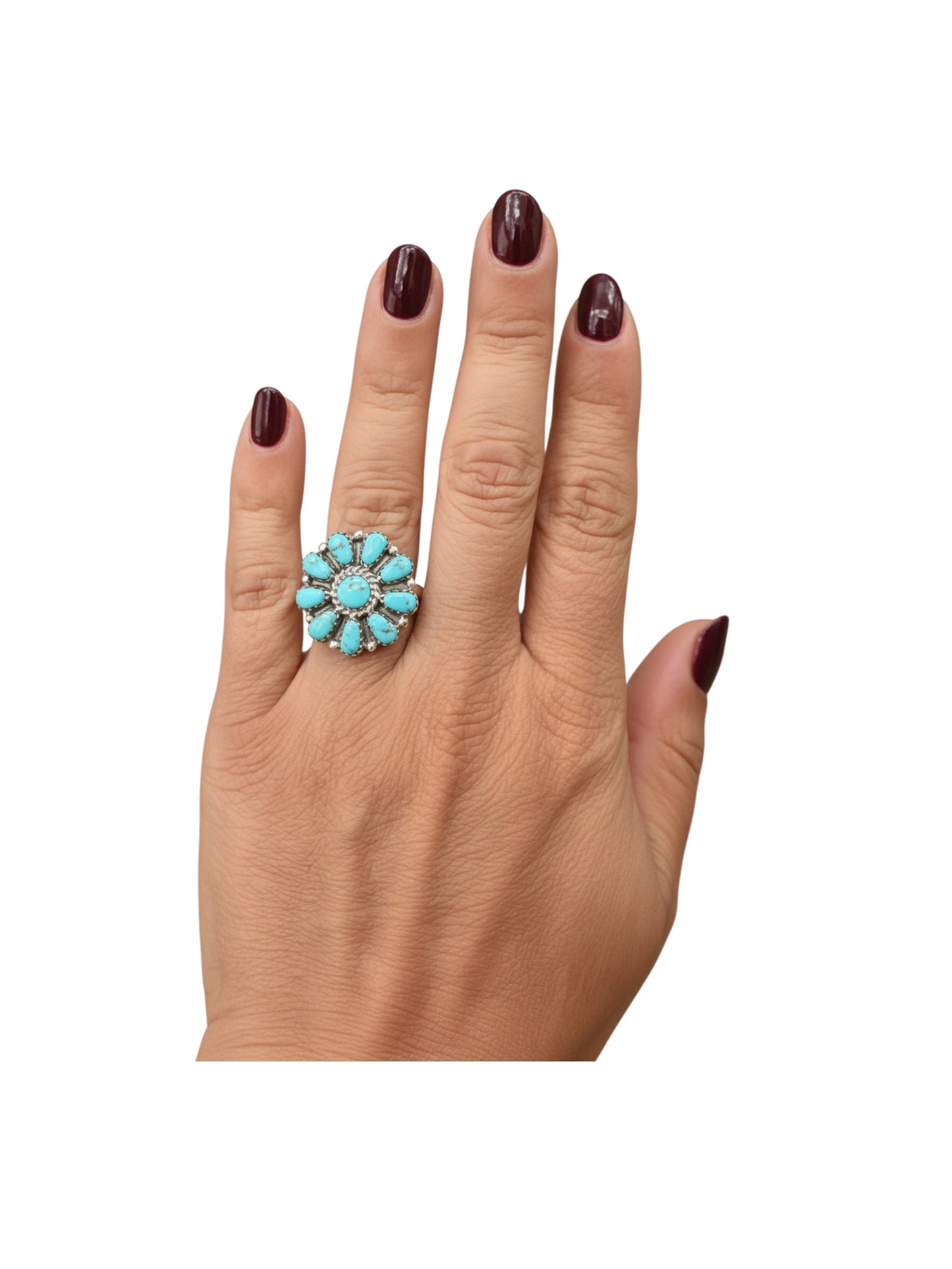 Medium Multi Stone Cluster Ring  – Sterling Silver & Genuine Turquoise -  Authentic Handmade Native American by Jennifer Begay