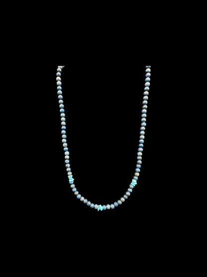 4MM Pearl Necklace - Genuine Lapis with Turquoise Nuggets - Hand Strung Artisan Collection