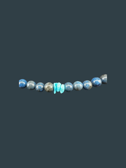 4MM Pearl Necklace - Genuine Lapis with Turquoise Nuggets - Hand Strung Artisan Collection
