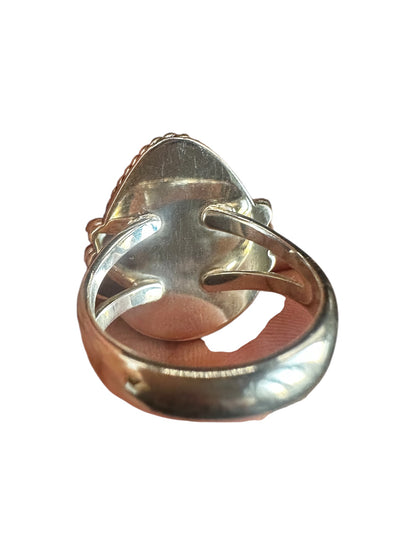 Sterling Silver and Genuine Spiny Oyster Cabochon Ring - Ready Made