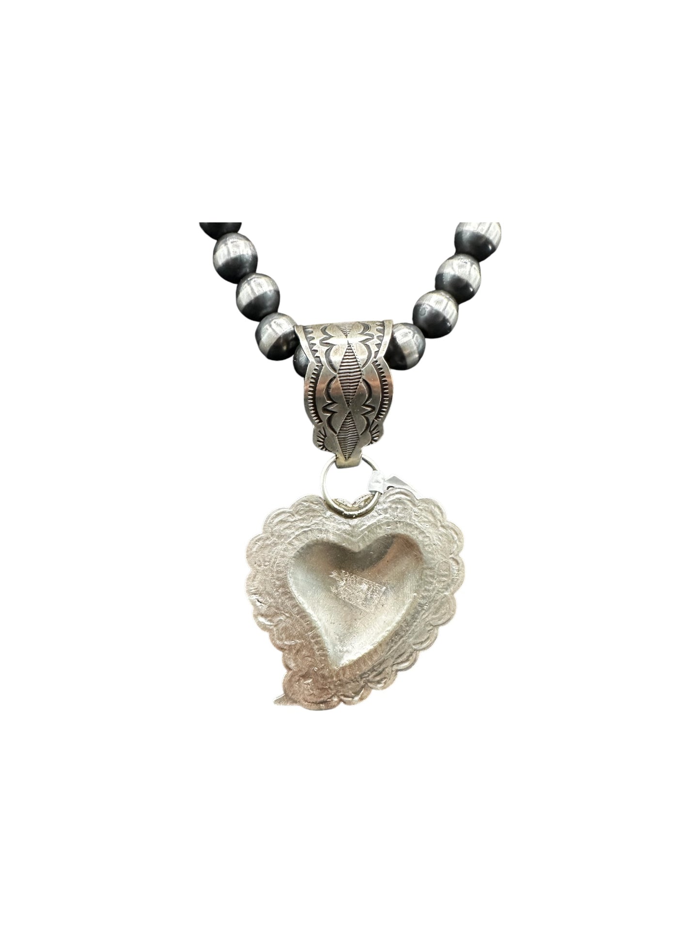 Large Heart Pendant - Sterling Silver - Handmade Native American by Leander Tahe