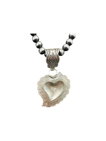 Large Heart Pendant - Sterling Silver - Handmade Native American by Leander Tahe