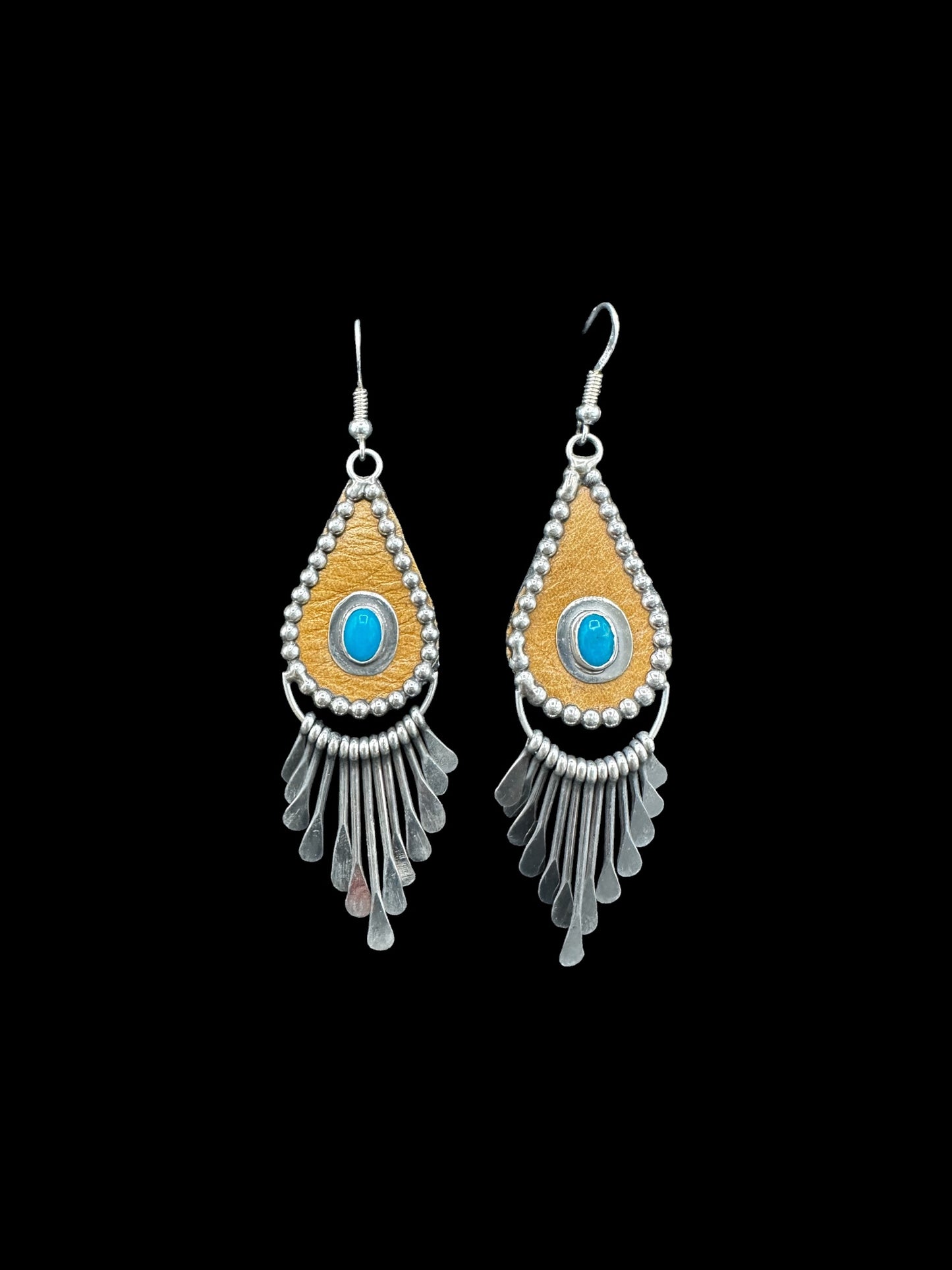 Navajo Sterling Silver & Genuine Turquoise Mandala Dangle Earrings - Handmade by Pauline Armstrong