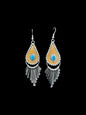Navajo Sterling Silver & Genuine Turquoise Mandala Dangle Earrings - Handmade by Pauline Armstrong