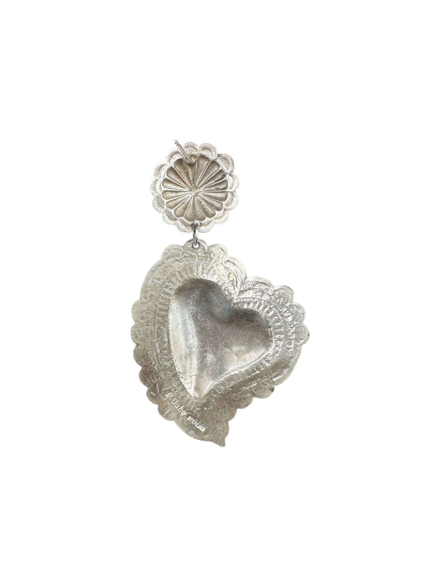 Leander Tahe - Larger Heart Concho Earrings - Sterling Silver  - Native American