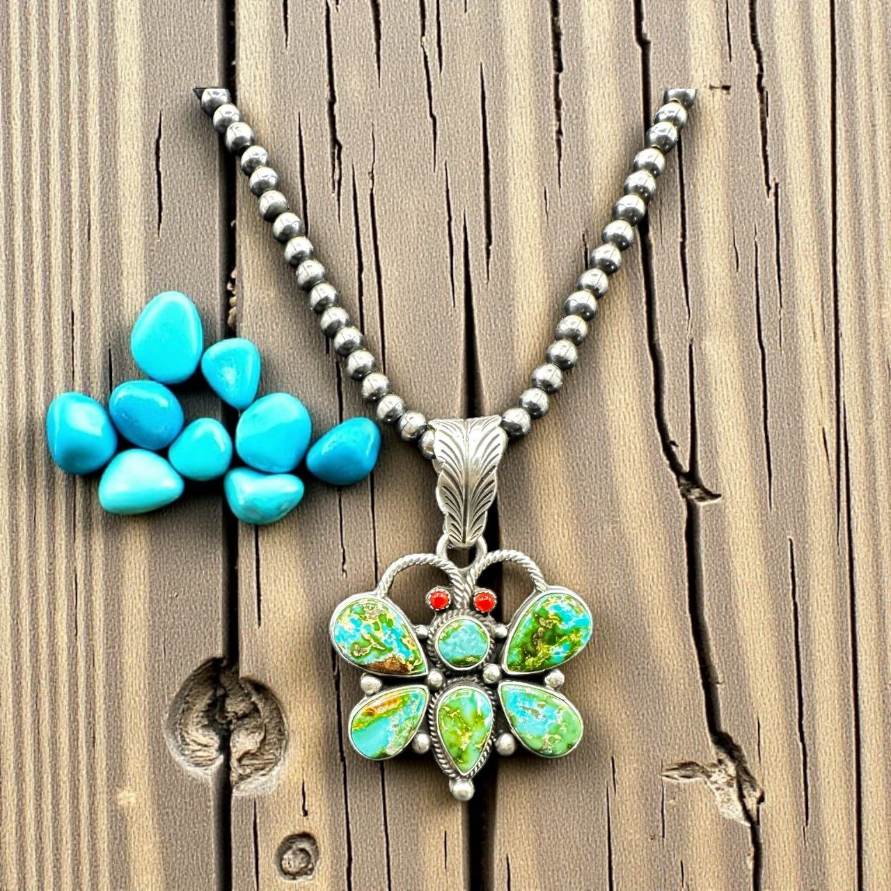 Butterfly Pendant - Turquoise and Sterling Silver - Handcrafted Native American