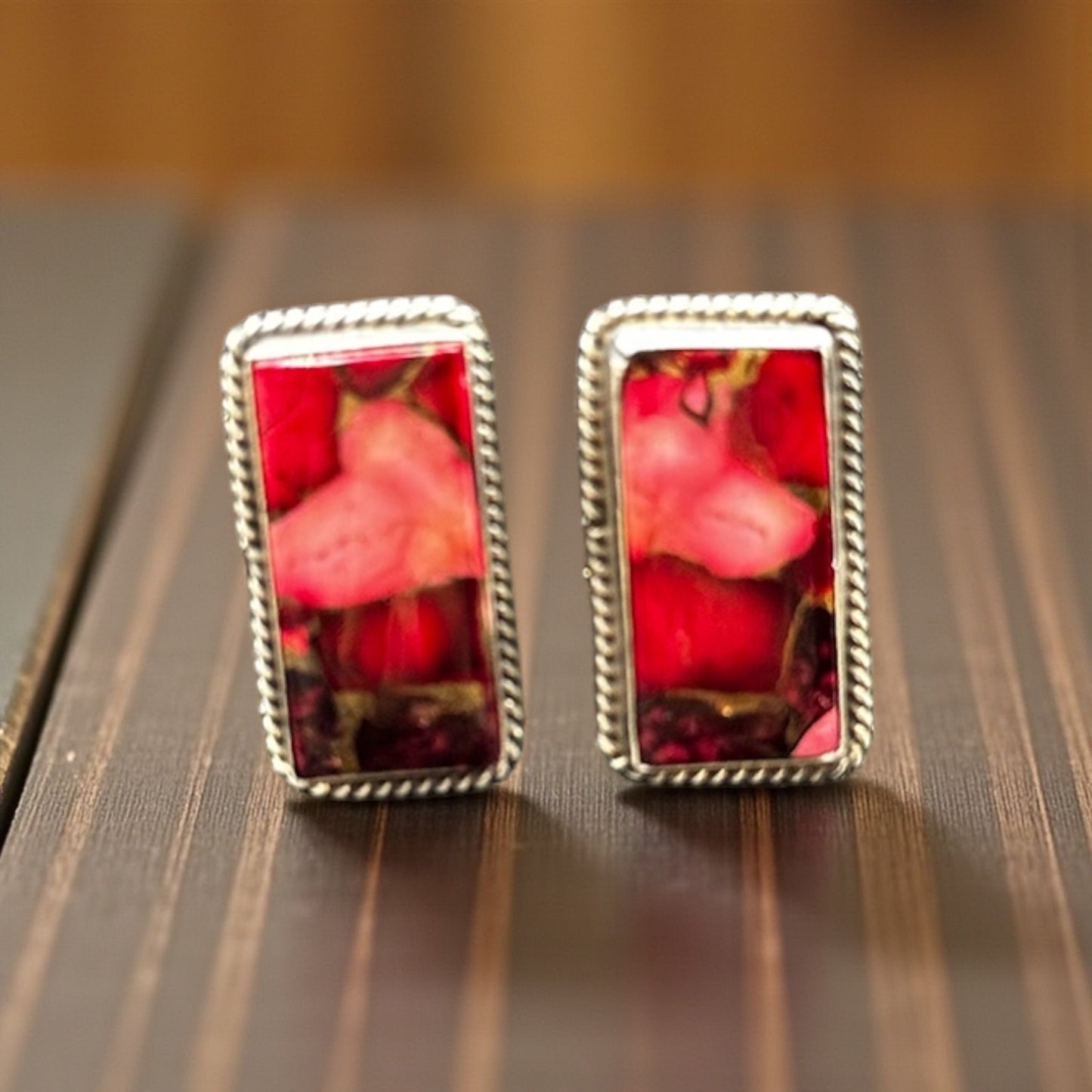 Byron Begay - Dahlia Rose and Sterling Silver Earrings - Handmade Native American