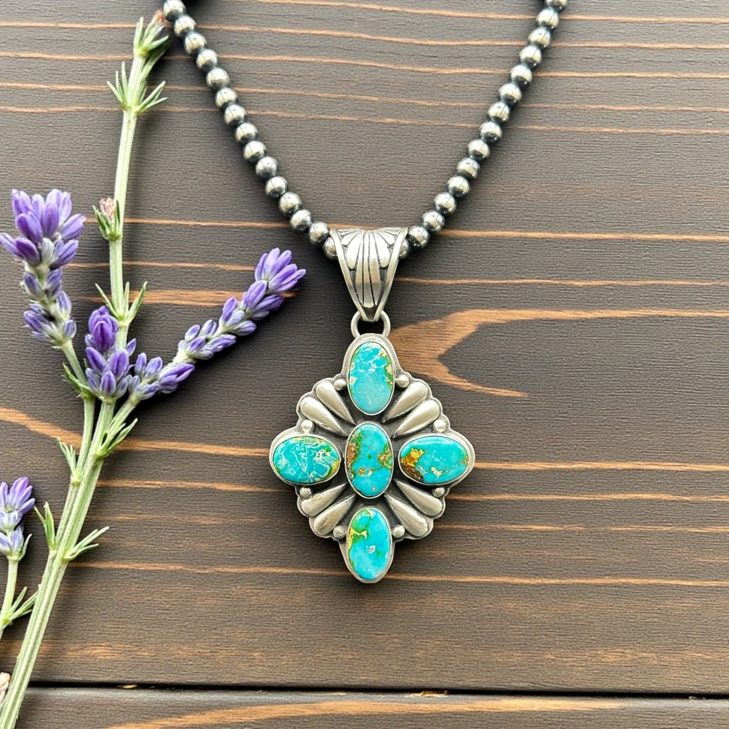 Pat Yazzie - Cluster Pendant - Turquoise and Sterling Silver - Handcrafted Native American