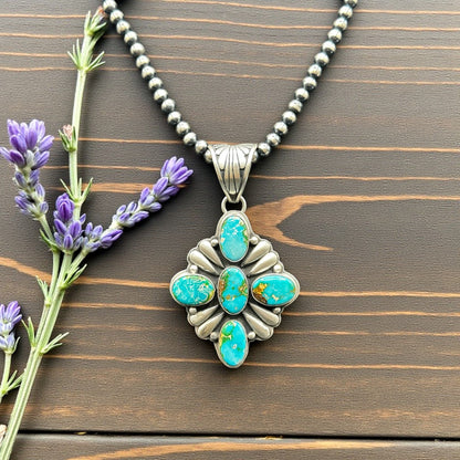 Pat Yazzie - Cluster Pendant - Turquoise and Sterling Silver - Handcrafted Native American