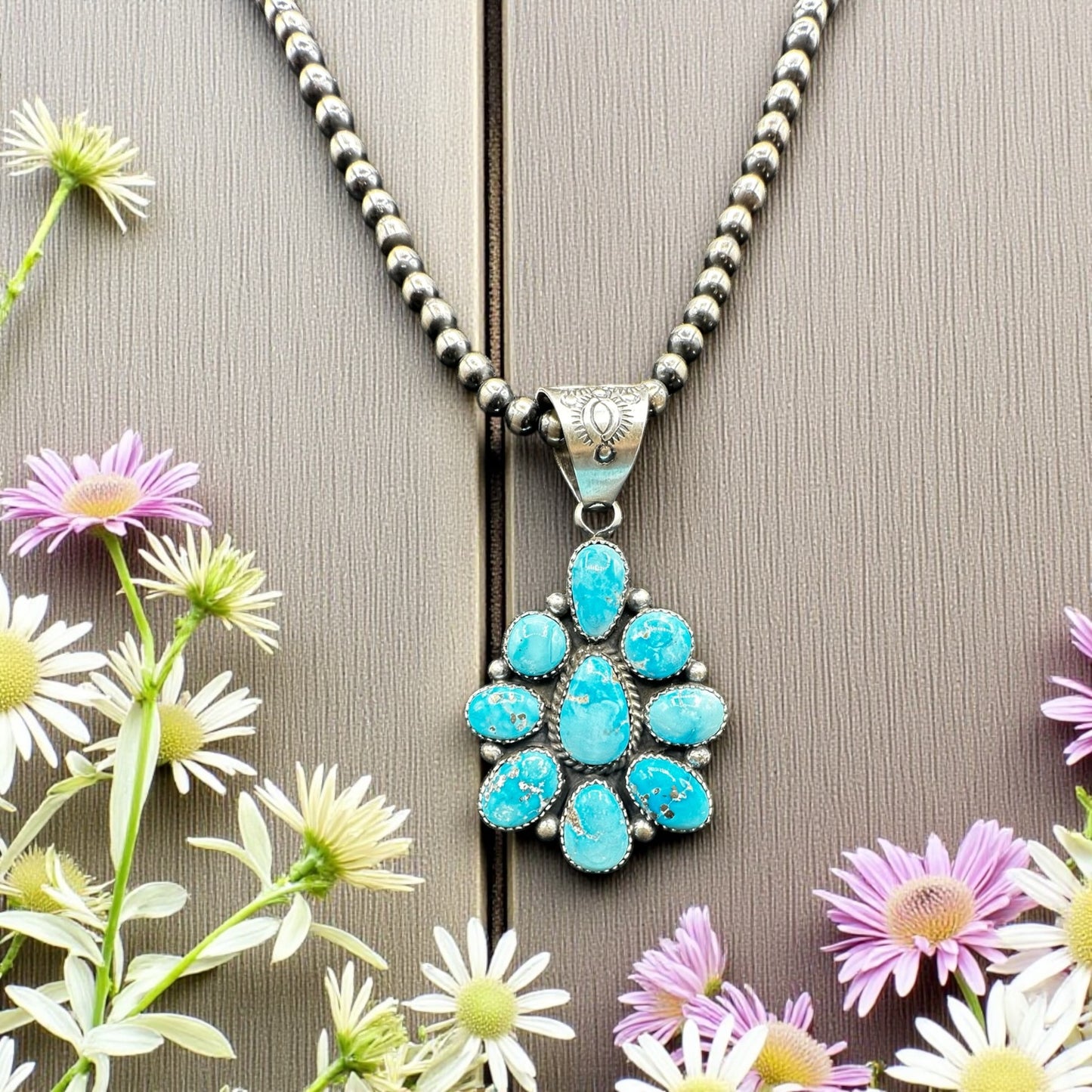 Ann Spencer - Cluster Pendant- Turquoise and Sterling Silver - Handcrafted Native American