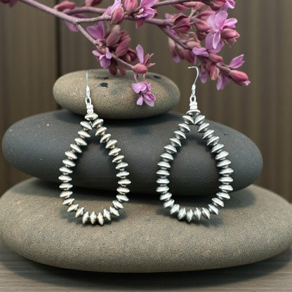 Teardrop - 5MM Saucer Beads - Oxidized Sterling Silver Dangle Earrings - Hand Strung