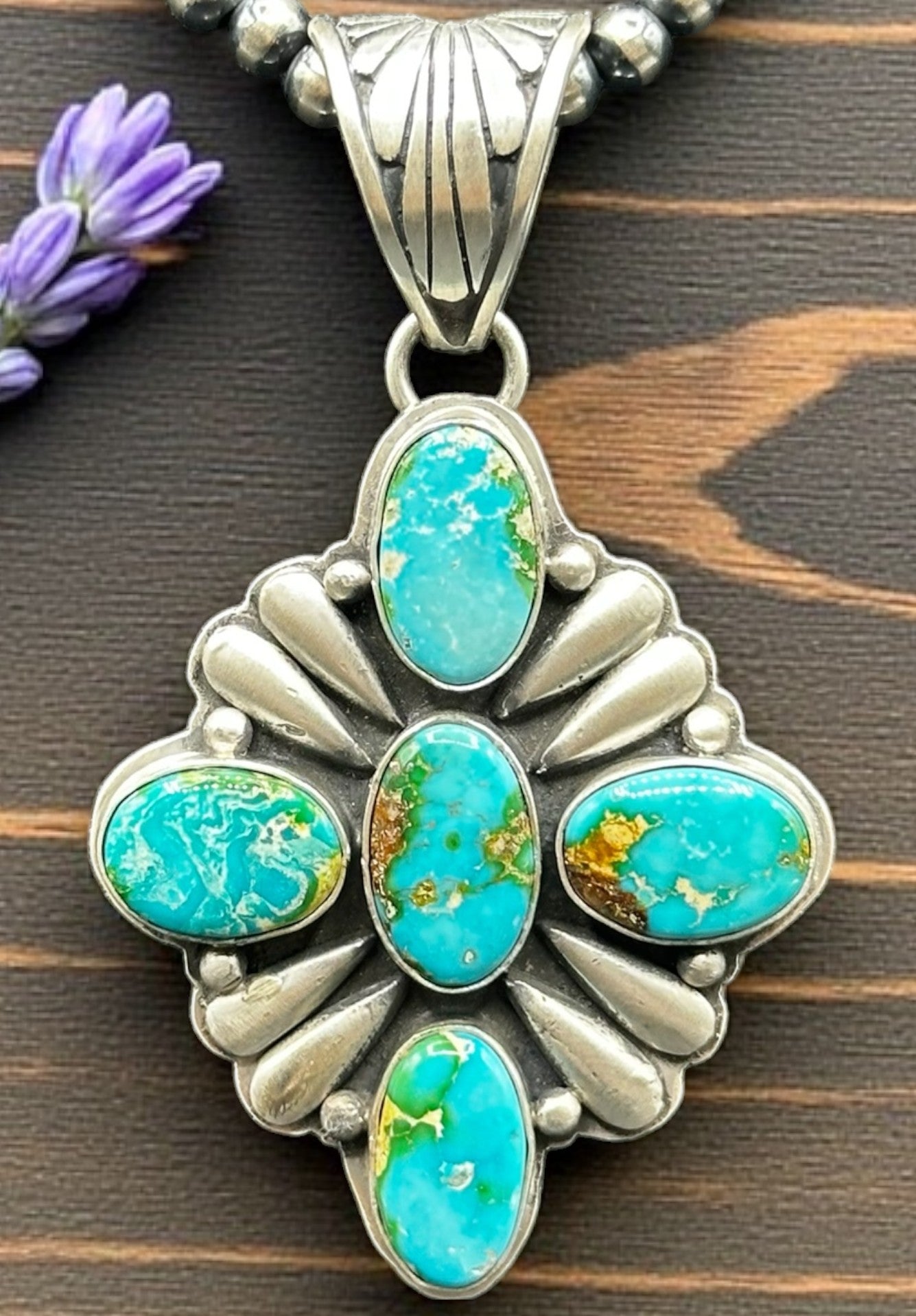 Pat Yazzie - Cluster Pendant - Turquoise and Sterling Silver - Handcrafted Native American