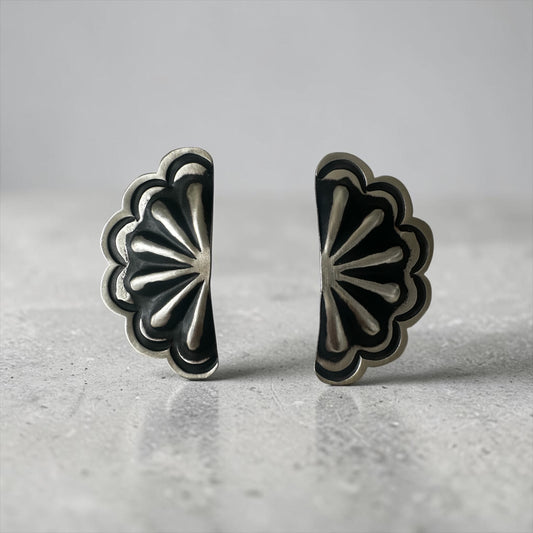 Leander Tahe - Sterling Silver Half Concho Medium Stud  Earrings - Native American