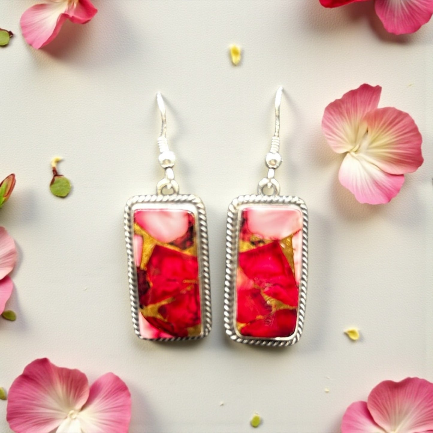 Byron Begay - Dahlia Rose and Sterling Silver Earrings - Handmade Native American