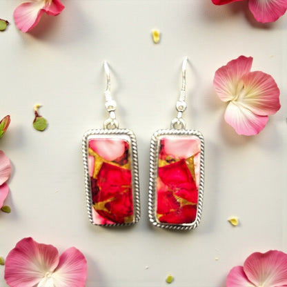 Byron Begay - Dahlia Rose and Sterling Silver Earrings - Handmade Native American