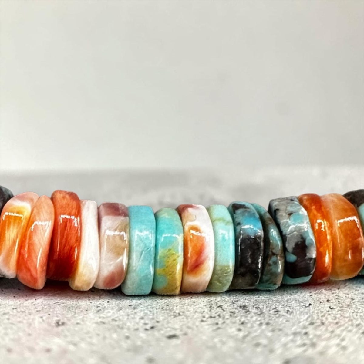 4MM Heishi Necklace Multi Color – Genuine Turquoise & Spiny Oyster  - Handmade Native American | Pueblo Craft | New Mexico, USA