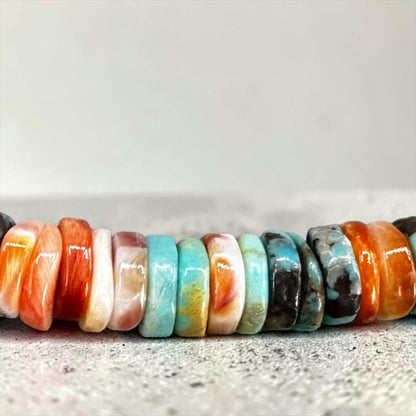 4MM Heishi Necklace Multi Color – Genuine Turquoise & Spiny Oyster  - Handmade Native American | Pueblo Craft | New Mexico, USA