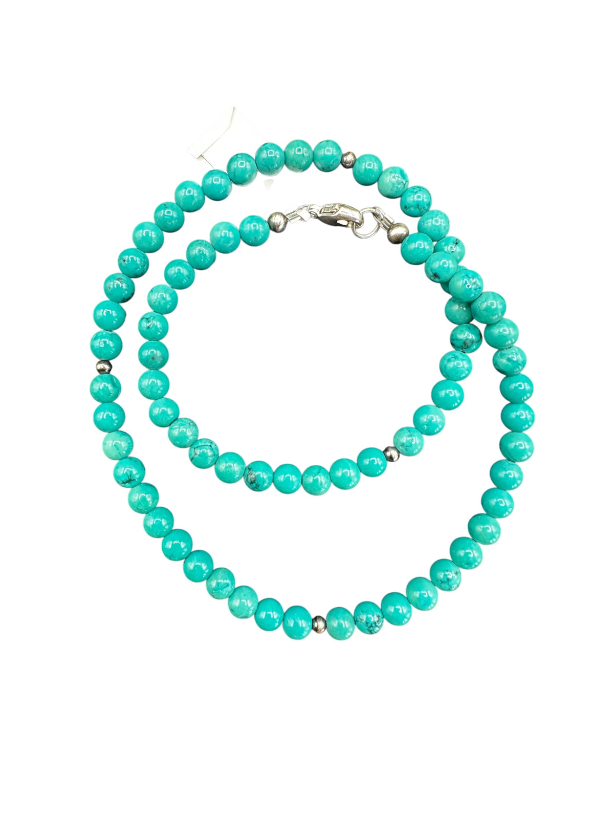 6MM Kingman Teal Turquoise Pearl Necklace -  Hand Strung Artisan Collection