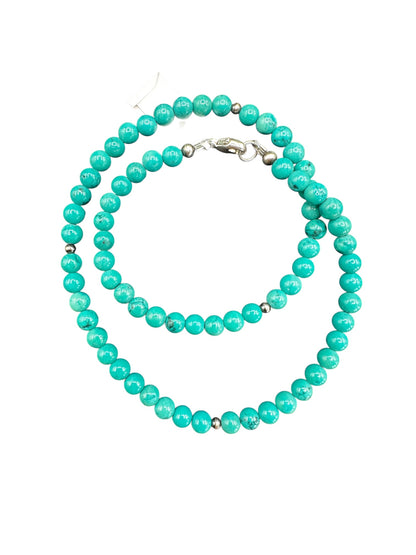 6MM Kingman Teal Turquoise Pearl Necklace -  Hand Strung Artisan Collection