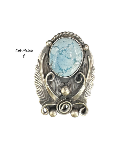 Jimmy Lee - Medium Adjustable Cabochon Ring - Sterling Silver & Golden Hills Turquoise - Handmade Native American