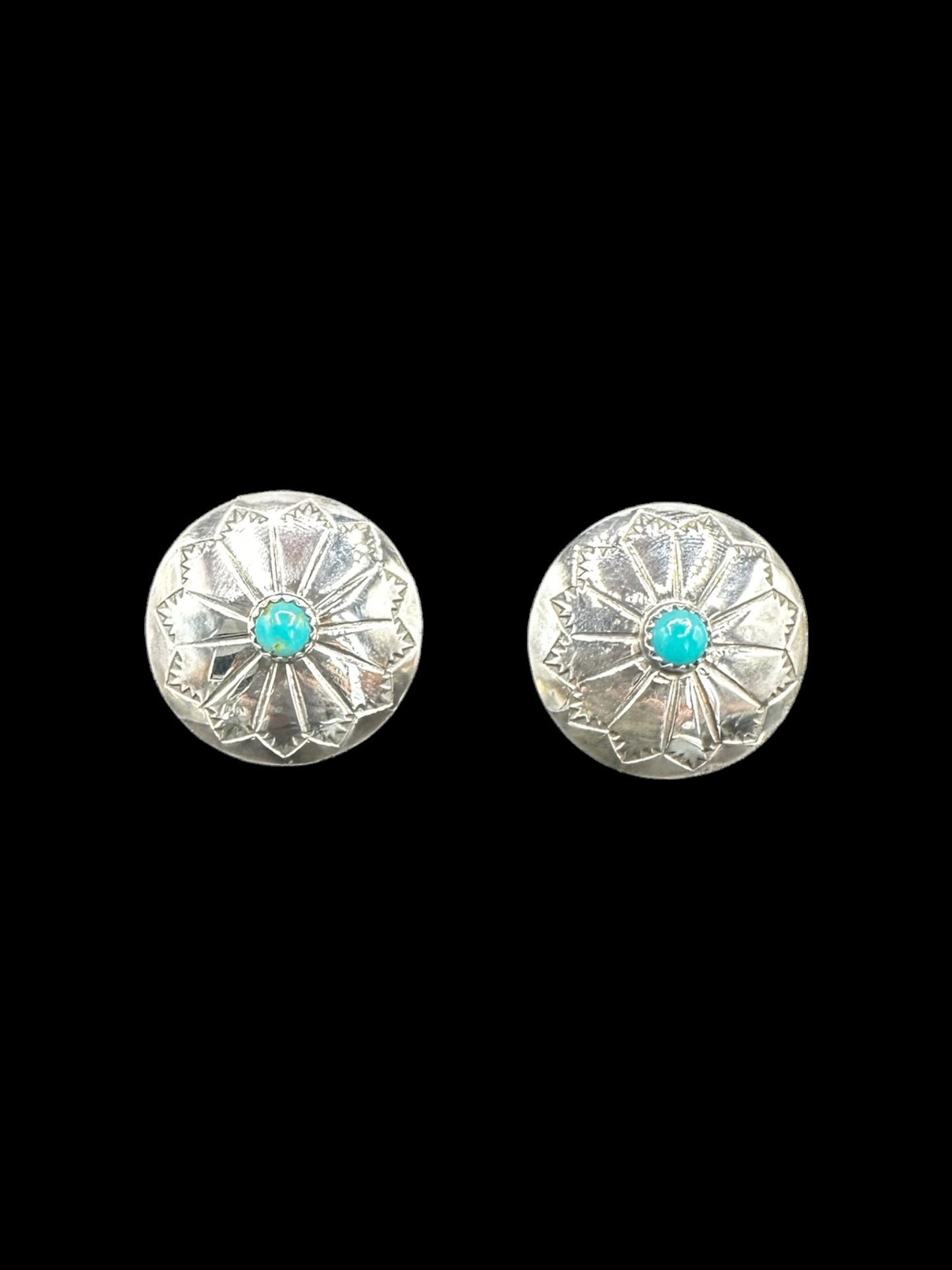 Medium Concho Earrings - Sterling Silver and Genuine Turquoise - Handmade Anglo Artisan Collection