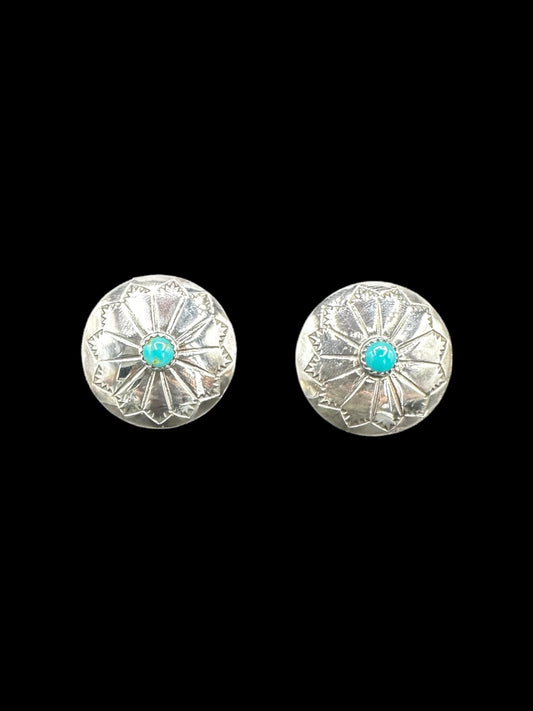Medium Concho Earrings - Sterling Silver and Genuine Turquoise - Handmade Anglo Artisan Collection