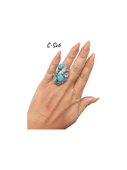 Medium Crawler Ring - Sterling Silver & Sonoran Turquoise - Handmade Native American by Harry B Yazzie (HBY)