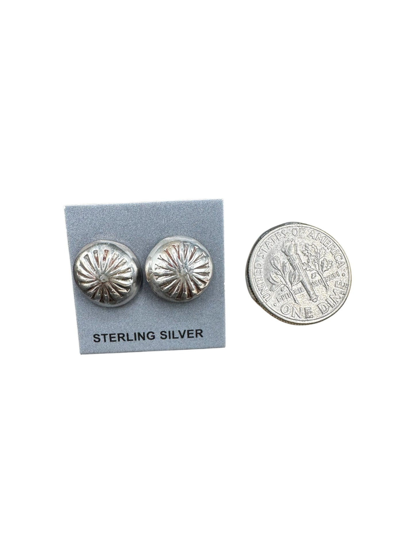 Small Flat Pearl Sterling Silver Stud Earrings - Hand Stamped - Artisan Collection