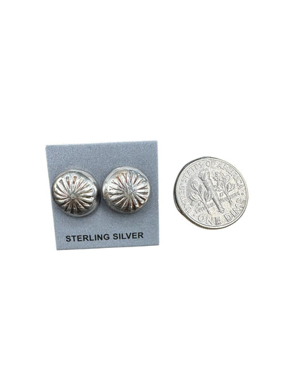Small Flat Pearl Sterling Silver Stud Earrings - Hand Stamped - Artisan Collection