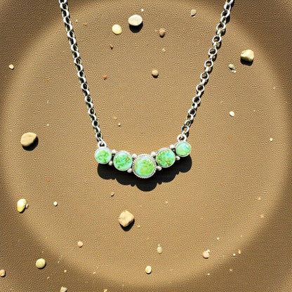 Bar Necklace – Round Turquoise and Sterling Silver - 18” Chain Link – Russell Sam