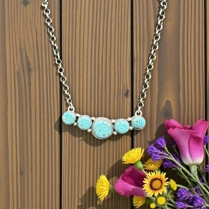 Bar Necklace – Round Turquoise and Sterling Silver - 18” Chain Link – Russell Sam