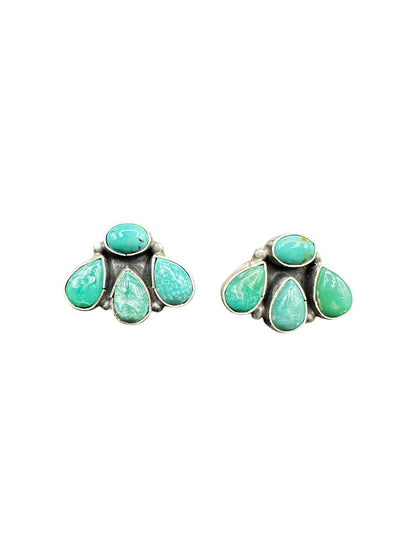 Medium Quarter Cluster Stud Earrings – Sterling Silver & Genuine Turquoise -  Authentic Native American Handmade – Marcella James - Made in USA