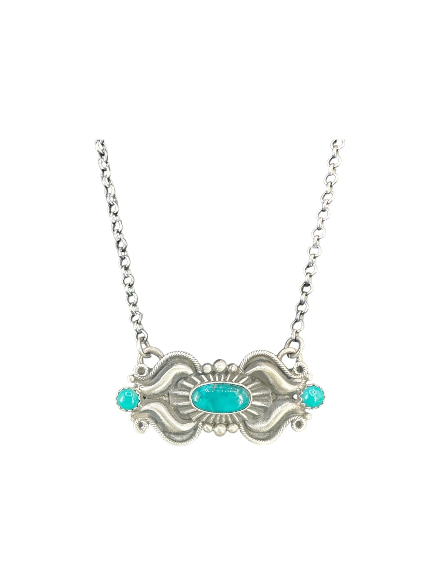 Leroy James - Bar Necklace – Genuine Turquoise & Sterling Silver - Handmade Native American