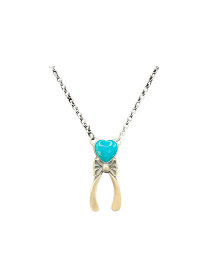Toadlena Heart Pendant & Necklace - Genuine Turquoise & Sterling Silver - Handmade Native American