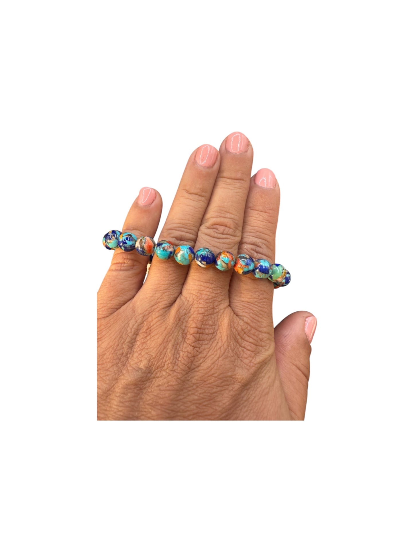 8MM - Pressed Genuine Turquoise, Lapis, Spiny Oyster Beads – Stretch Bracelet Artisan Collection