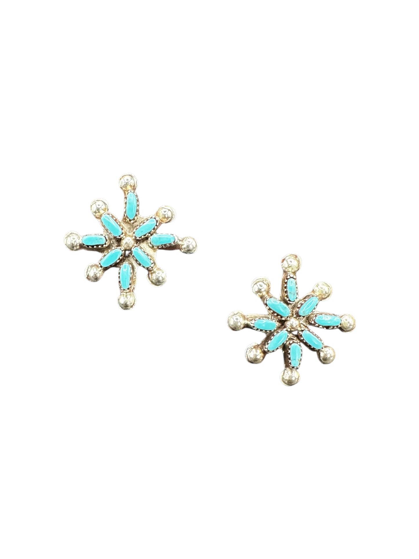 Snowflake Zuni Stud Earrings - Sterling Silver & Genuine Turquoise - Artisan Collection