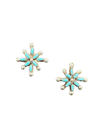 Snowflake Zuni Stud Earrings - Sterling Silver & Genuine Turquoise - Artisan Collection