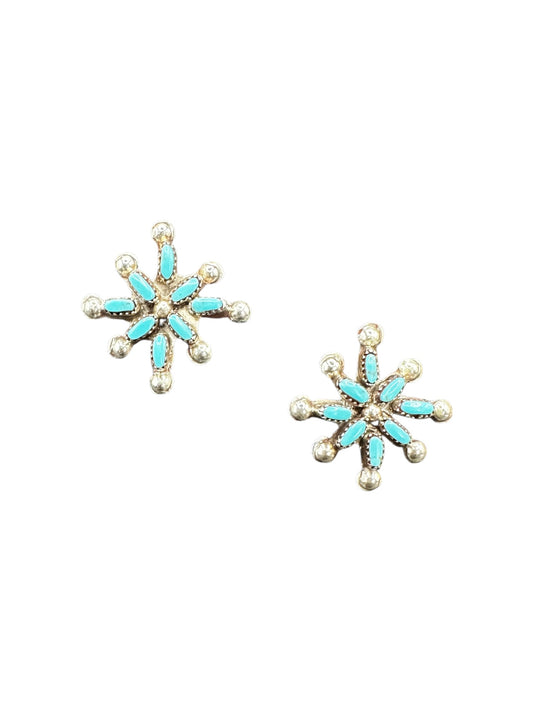 Snowflake Zuni Stud Earrings - Sterling Silver & Genuine Turquoise - Artisan Collection