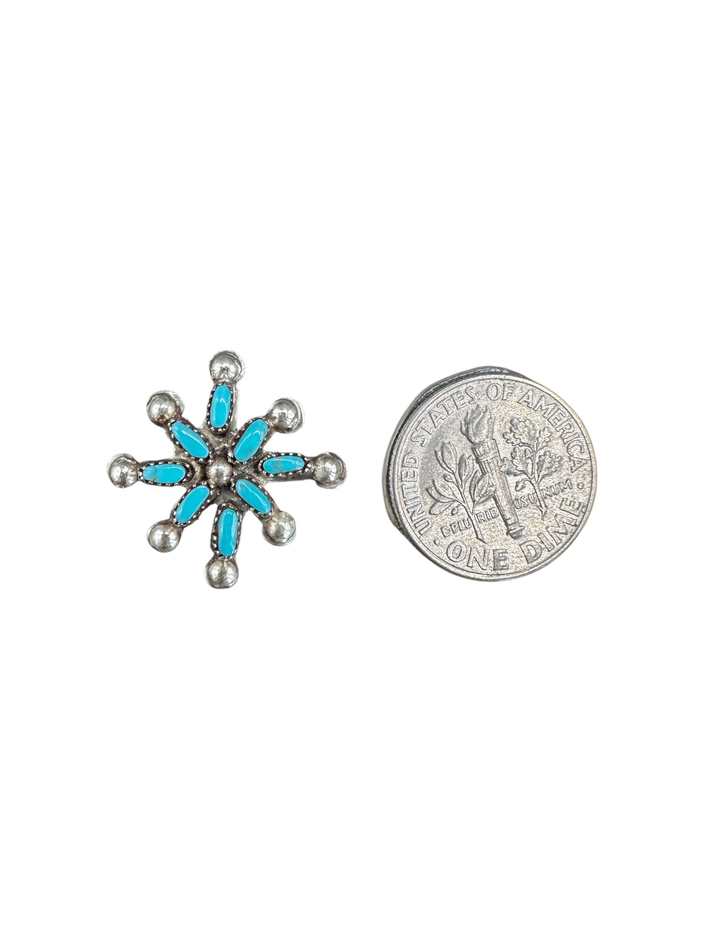 Snowflake Zuni Stud Earrings - Sterling Silver & Genuine Turquoise - Artisan Collection