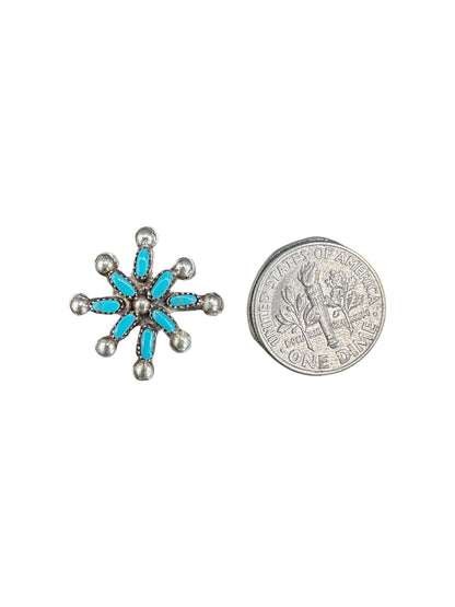Snowflake Zuni Stud Earrings - Sterling Silver & Genuine Turquoise - Artisan Collection