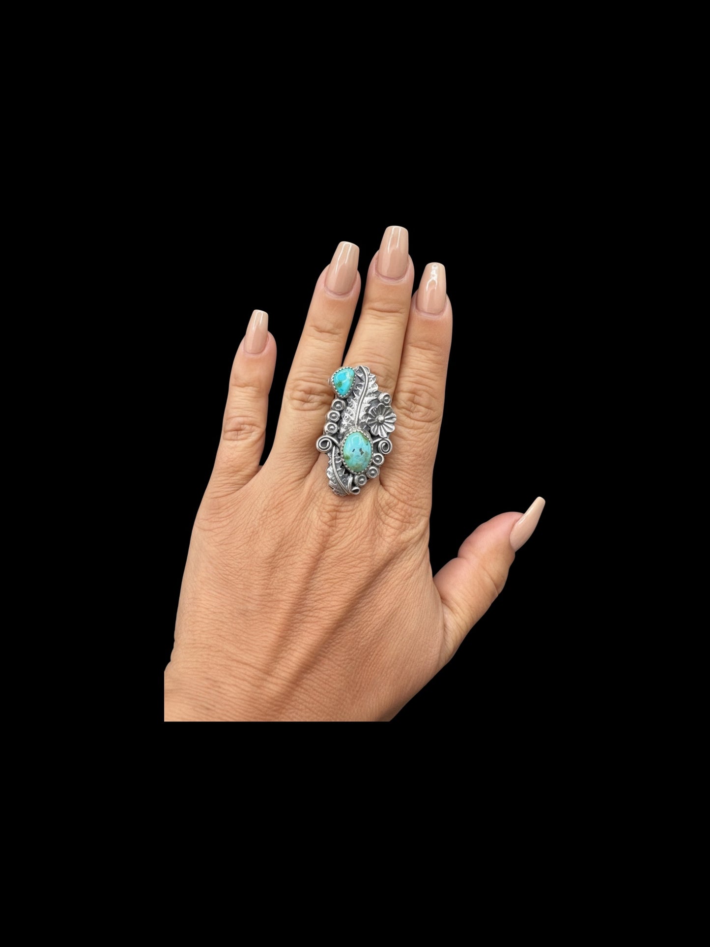 Medium Crawler Ring - Sterling Silver & Sonoran Turquoise - Handmade Native American by Harry B Yazzie (HBY)