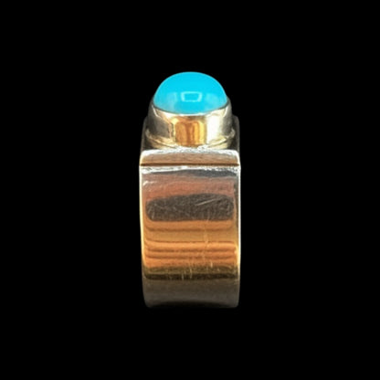 Sterling Silver Cigar Ring with Genuine Turquoise Cabochon - Artisan Collection