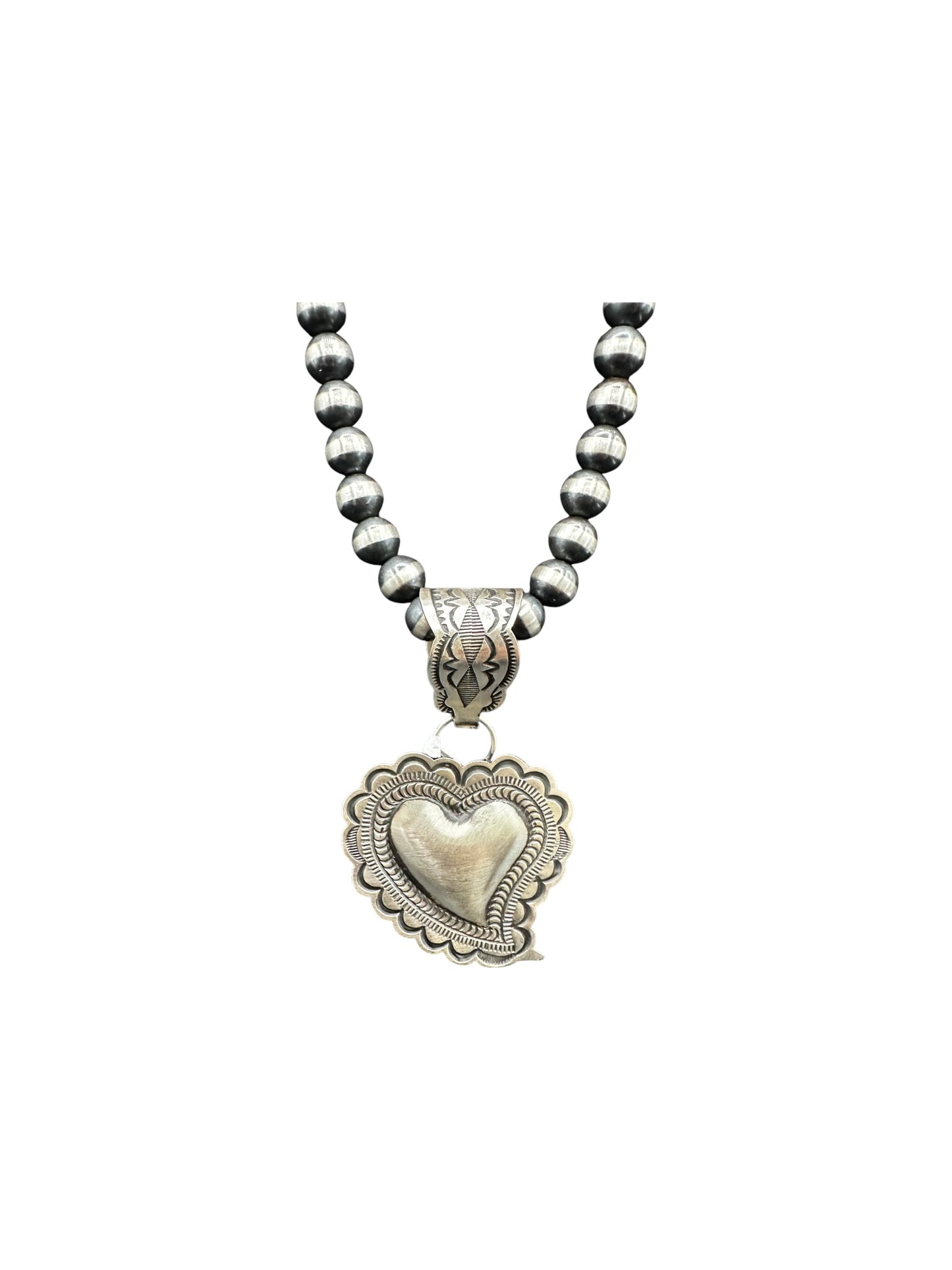 Large Heart Pendant - Sterling Silver - Handmade Native American by Leander Tahe